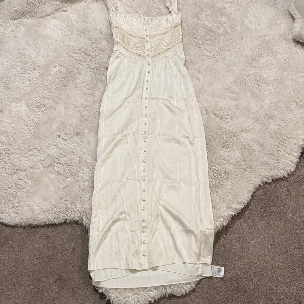 House of CB White Ruched Bodice Button-Front Maxi Dress illiana silk blend xs - Picture 9 of 12